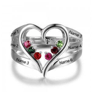 Family Birthstone Ring for mom, Sterling Silver Personalized Engravable Ring JEWJORI102734